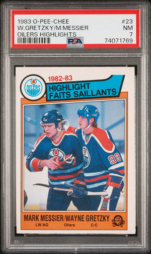 Wayne Gretzky and Mark Messier 1983 O-Pee-Chee Highlights Card #23 Graded PSA 7-Powers Sports Memorabilia