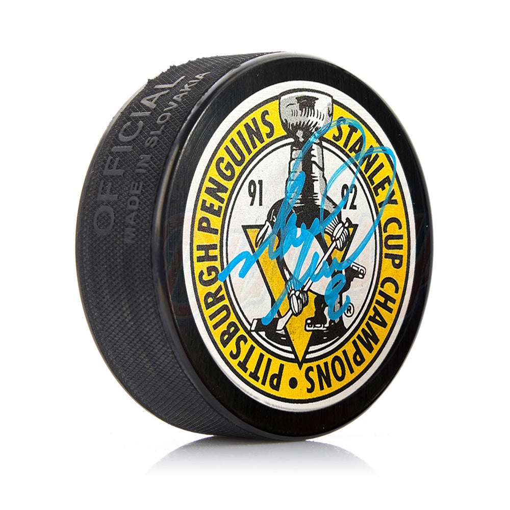 Mark Recchi Pittsburgh Penguins 1992 Stanley Cup Champions Signed Hockey Logo Puck-Powers Sports Memorabilia