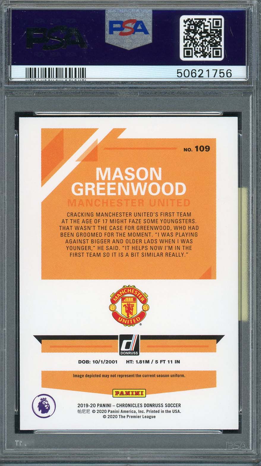Mason Greenwood 2019 Panini Chronicles Rookie Card #109 PSA 10-Powers Sports Memorabilia