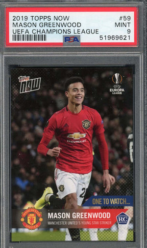 Mason Greenwood 2019 Topps Now UEFA Champions League Rookie Card #59 PSA 9-Powers Sports Memorabilia