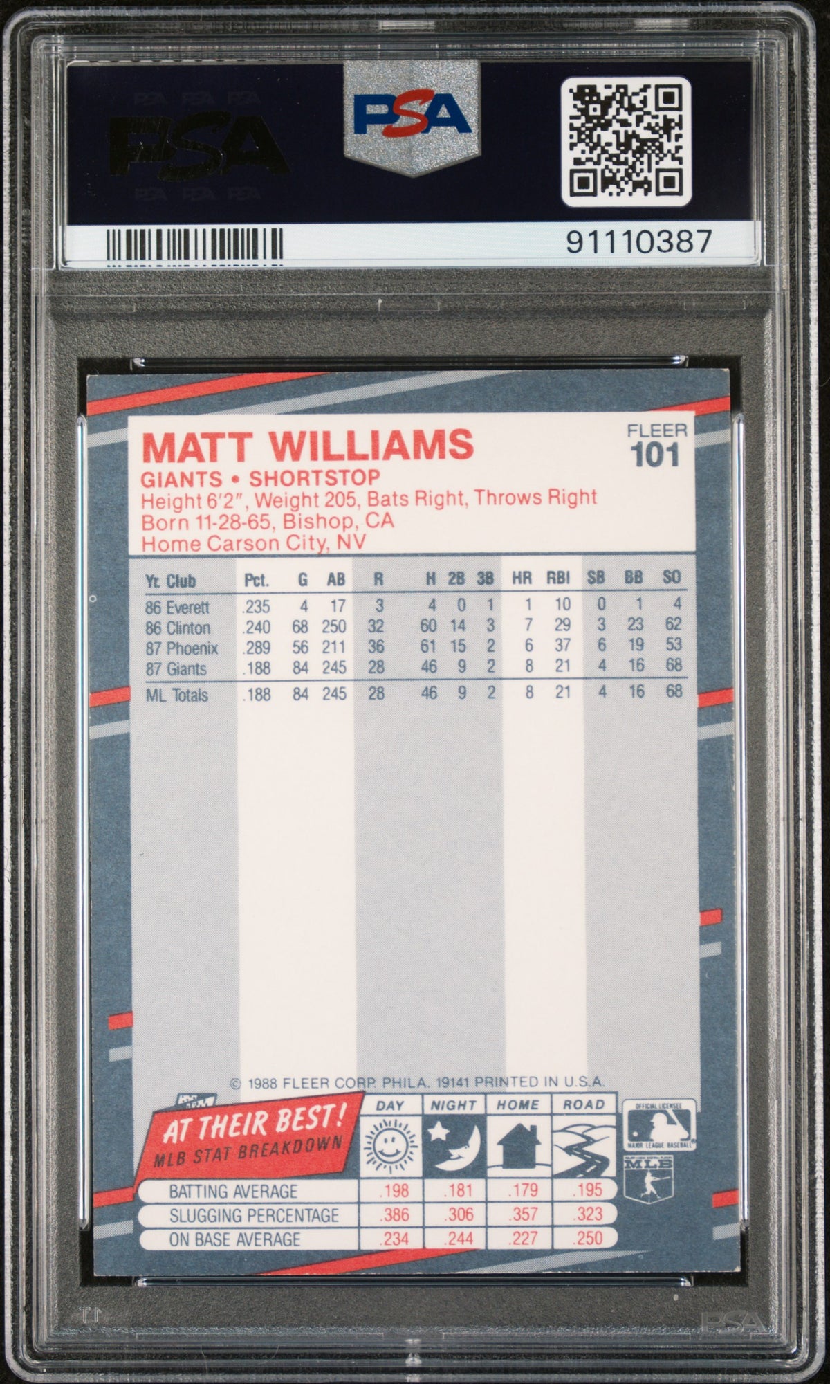 Matt Williams 1988 Fleer Glossy Signed Rookie Card #101 Auto Graded PSA 10-Powers Sports Memorabilia