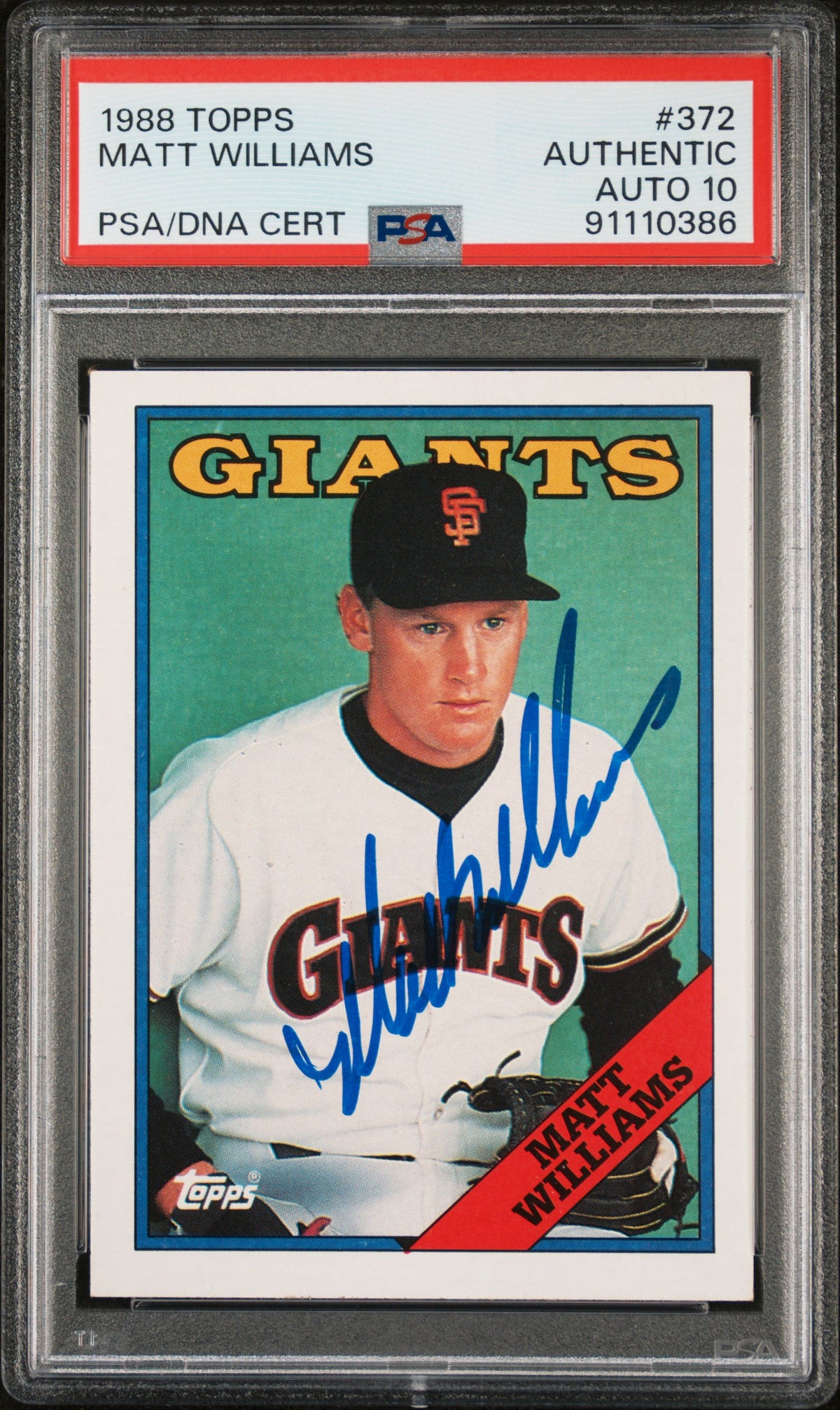 Matt Williams 1988 Topps Signed Baseball Rookie Card #372 Auto Graded PSA 10-Powers Sports Memorabilia
