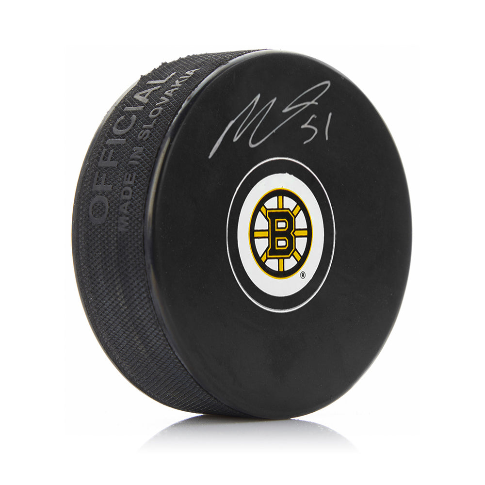 Matthew Poitras Signed Boston Bruins Hockey Logo Puck-Powers Sports Memorabilia