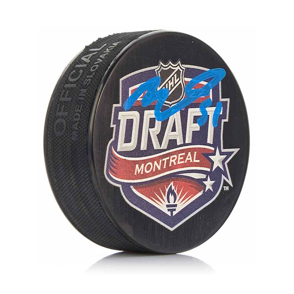 Matthew Poitras Signed Boston Bruins 2022 Draft Hockey Logo Puck