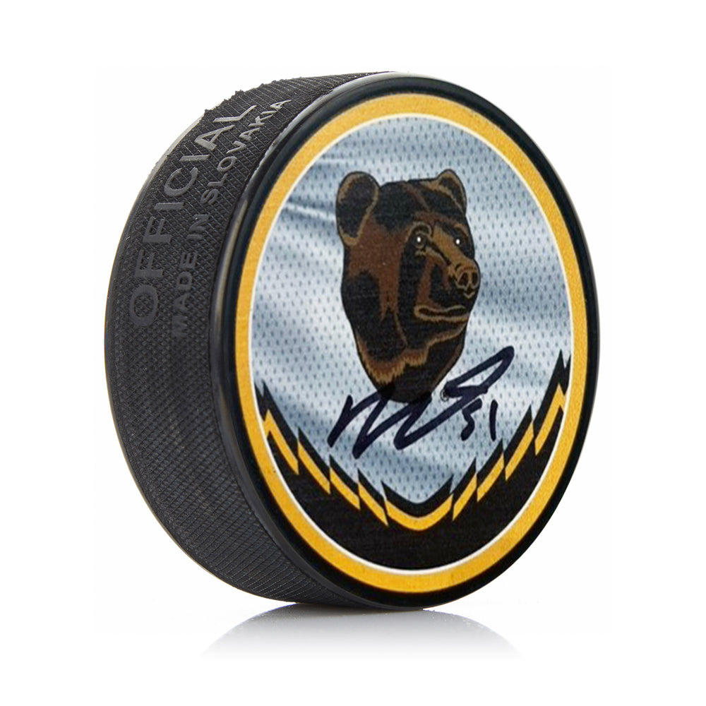 Matthew Poitras Signed Boston Bruins Reverse Retro Hockey Logo Puck-Powers Sports Memorabilia