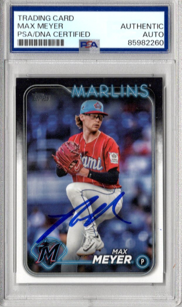 Max Meyer Signed Miami Marlins 2024 Topps Card US236 PSA AUTHENTIC AUTO-Powers Sports Memorabilia