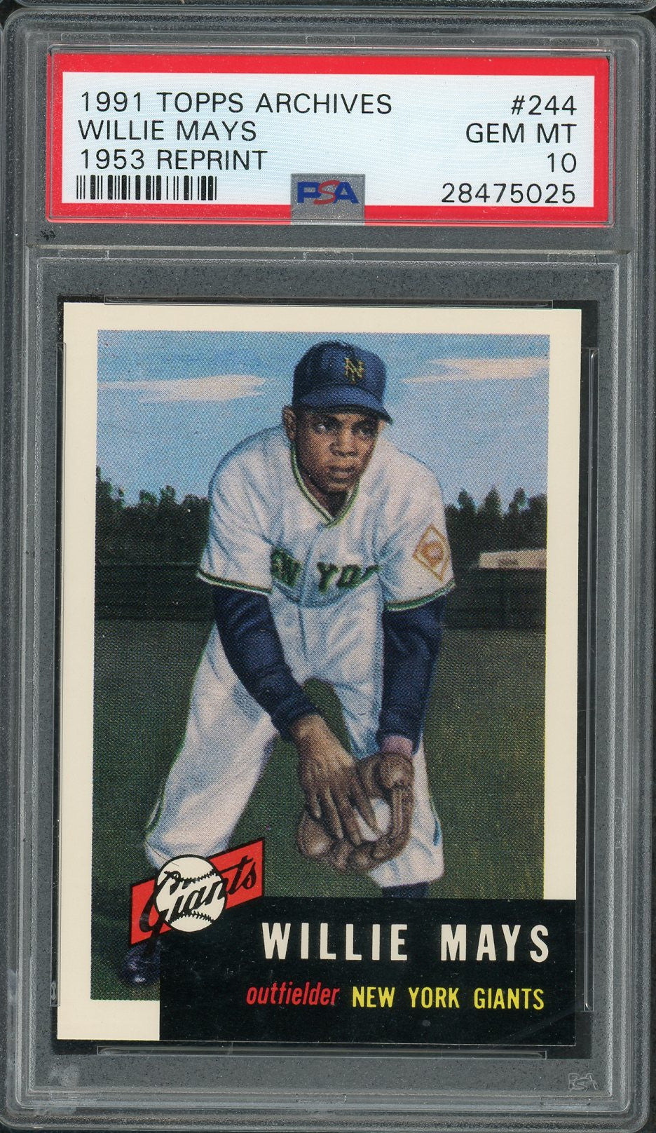 Willie Mays 1991 Topps Archives 1953 Reprint Baseball Card #244 Graded PSA 10 GEM MINT-Powers Sports Memorabilia