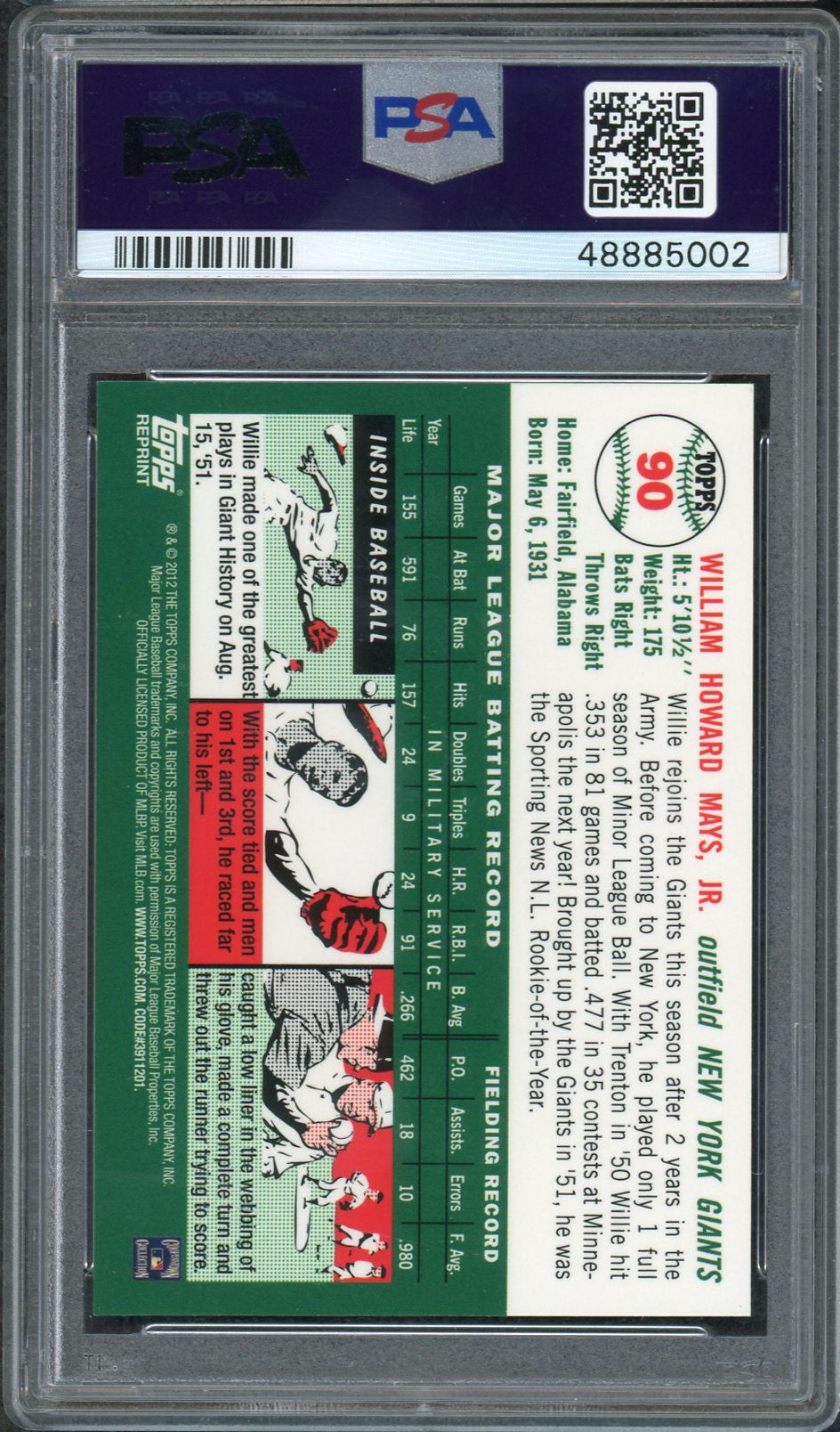 Willie Mays 2012 Topps Factory Set 1954 Gold Refractor Baseball Card #90 Graded PSA 10 GEM MINT-Powers Sports Memorabilia