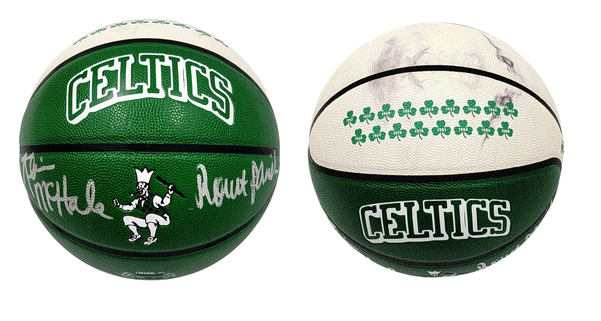 Kevin McHale & Robert Parish Signed Boston Celtics 75th Anniversary City Edition Wilson NBA Basketball W/ Red Auerbach Smoke - Beckett-Powers Sports Memorabilia
