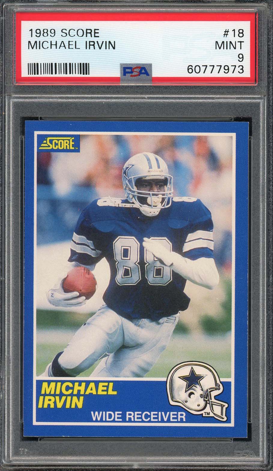 Michael Irvin 1989 Score Football Rookie Card RC #18 Graded PSA 9-Powers Sports Memorabilia
