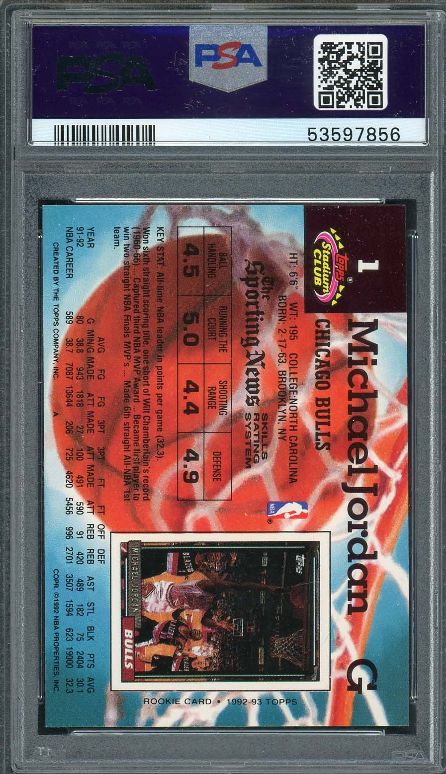 Michael Jordan 1992 Stadium Club Basketball Card #1 Graded PSA 8-Powers Sports Memorabilia