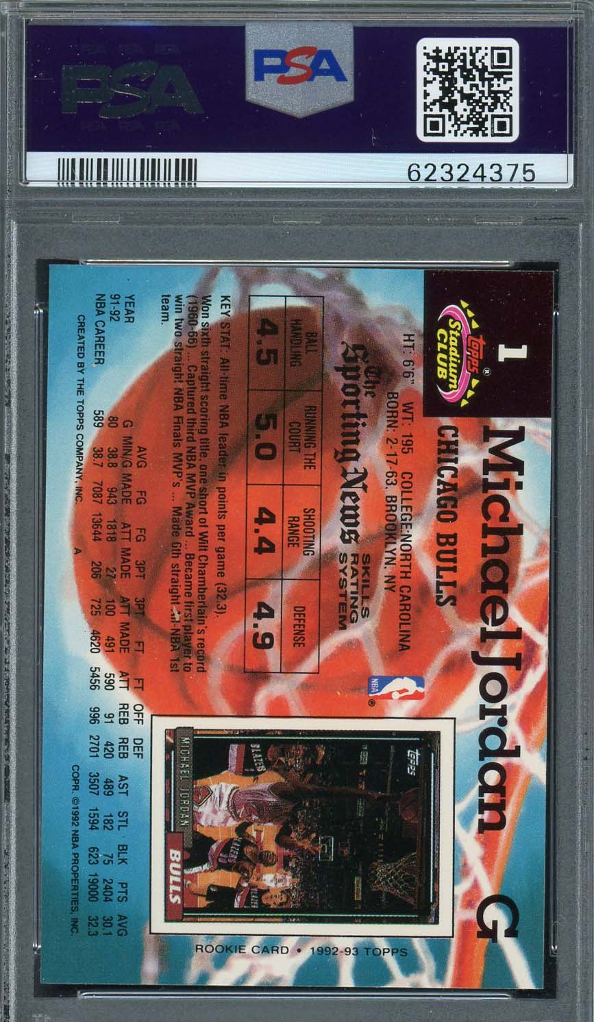 Michael Jordan 1992 Stadium Club Basketball Card #1 Graded PSA 9-Powers Sports Memorabilia