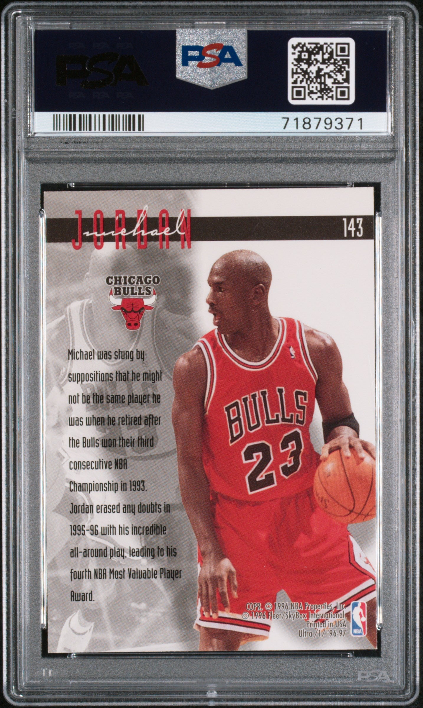 Michael Jordan 1996 Fleer Ultra Basketball Card #143 Graded PSA 8-Powers Sports Memorabilia