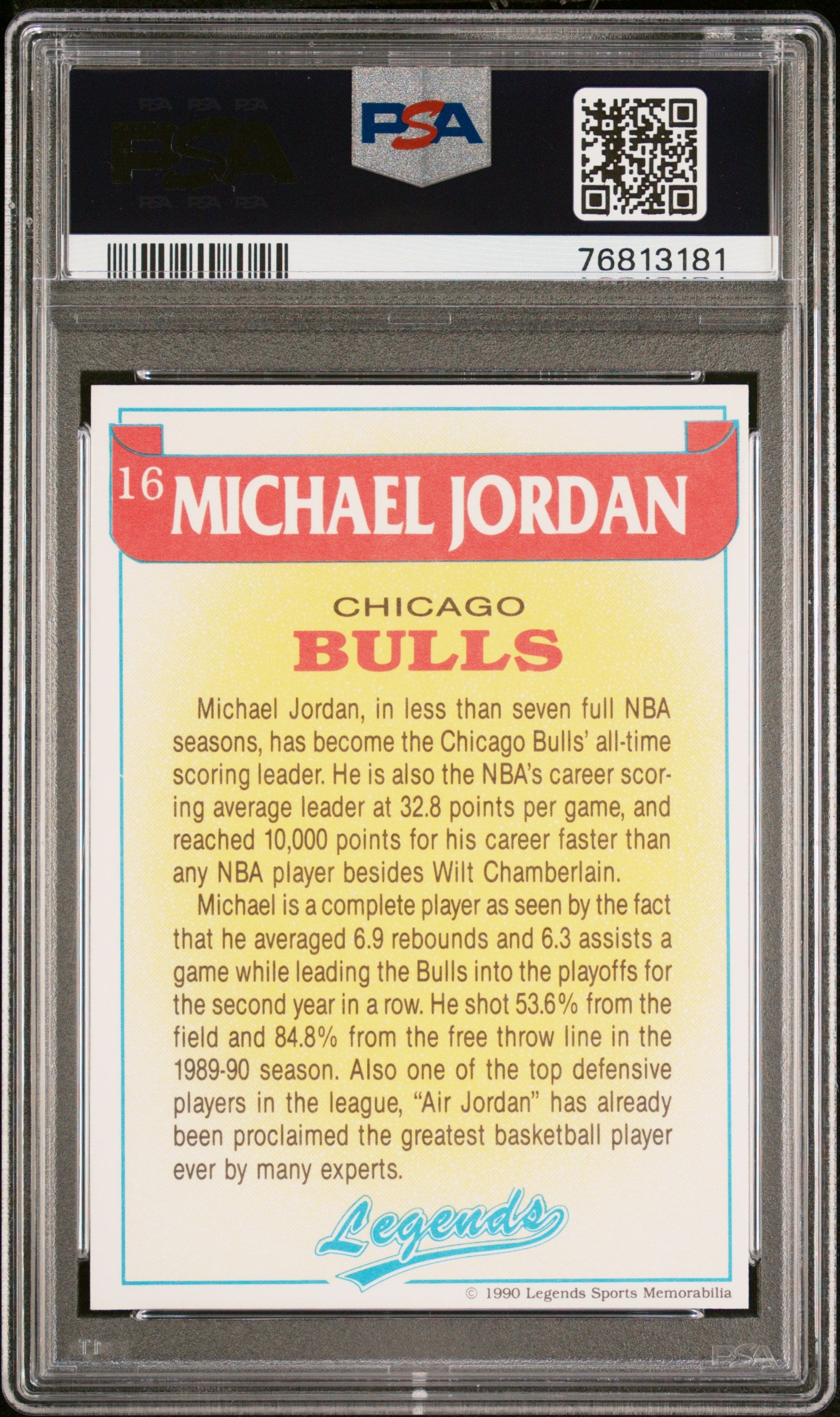 Michael Jordan 1990 Legends Magazine Insert Hand Cut Basketball Card #16 PSA 7-Powers Sports Memorabilia