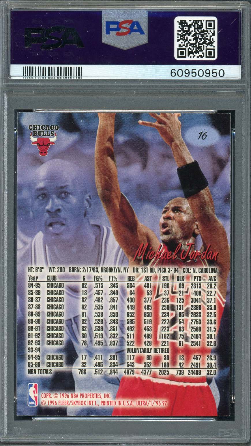 Michael Jordan 1996 Fleer Ultra Basketball Card #16 Graded PSA 8-Powers Sports Memorabilia