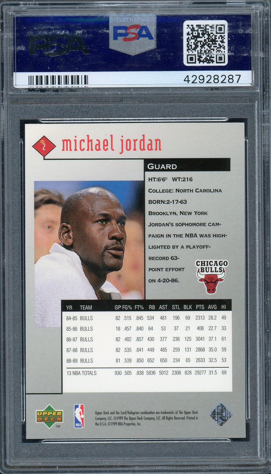 Michael Jordan 1998 Upper Deck Black Diamond Basketball Card #2 Graded PSA 9 MINT-Powers Sports Memorabilia