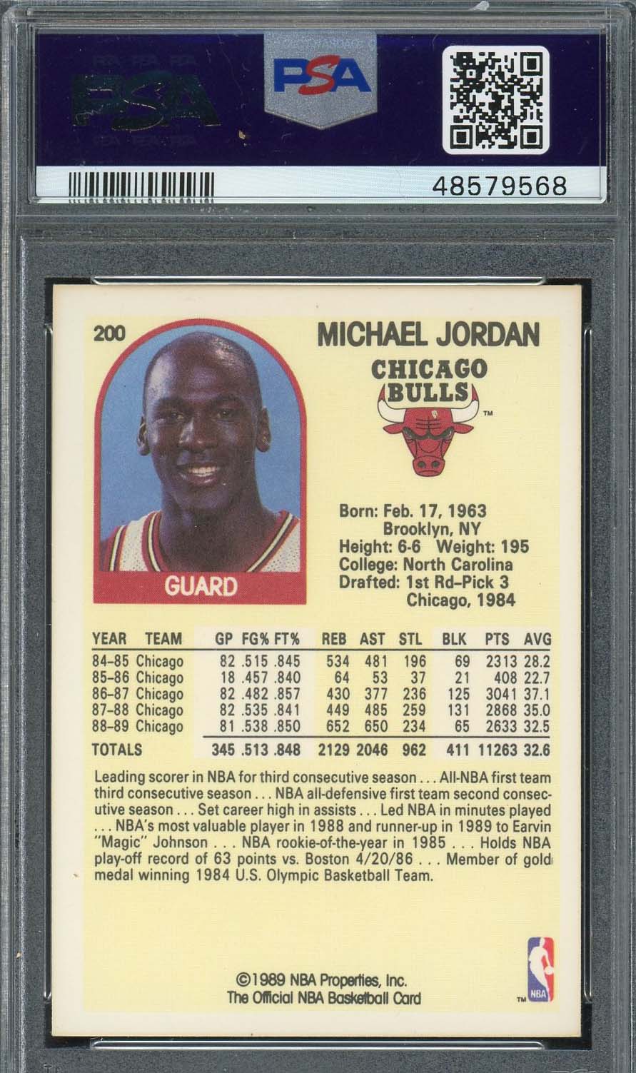 Michael Jordan 1989 Hoops Basketball Card #200 Graded PSA 8-Powers Sports Memorabilia