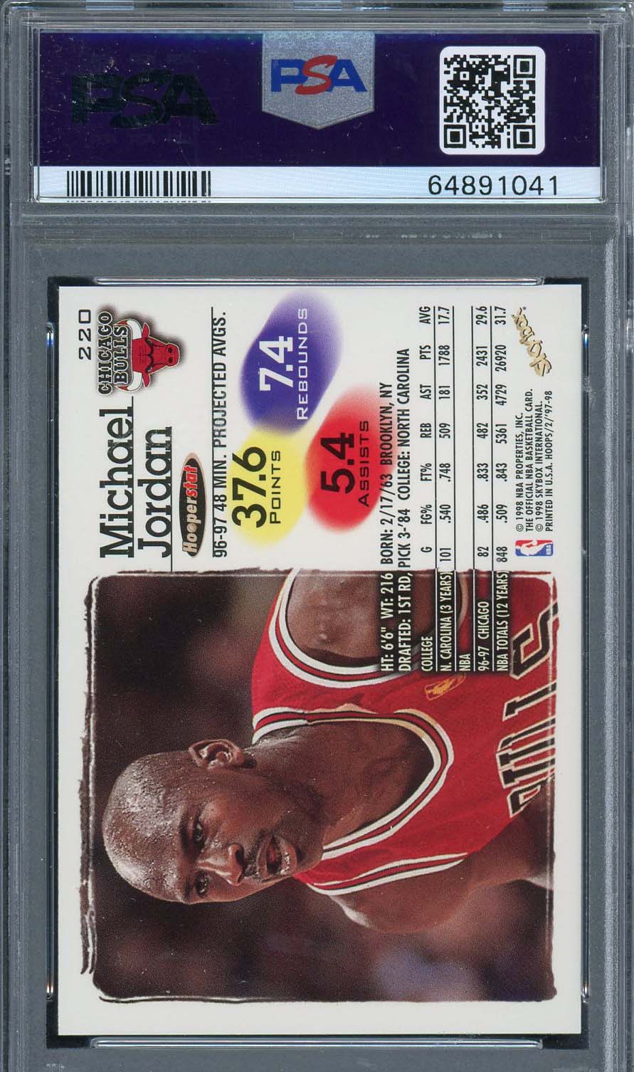 Michael Jordan 1997 Hoops Basketball Card #220 Graded PSA 9-Powers Sports Memorabilia