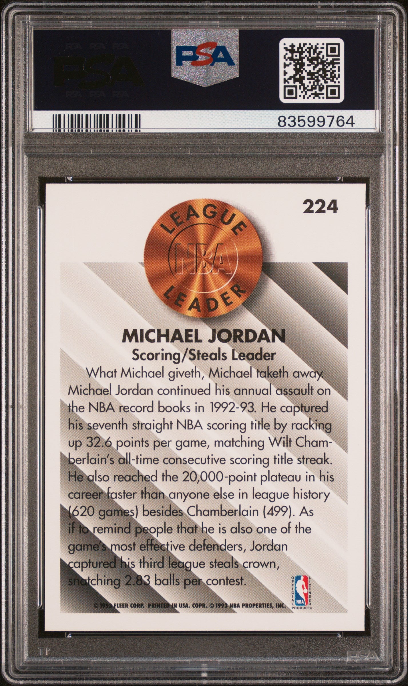 Michael Jordan 1993 Fleer Basketball Card #224 Graded PSA 10-Powers Sports Memorabilia