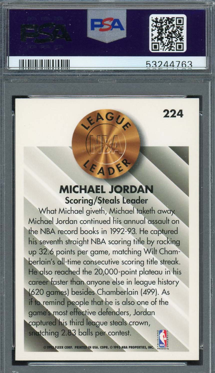 Michael Jordan 1993 Fleer Basketball Card #224 Graded PSA 9 MINT-Powers Sports Memorabilia