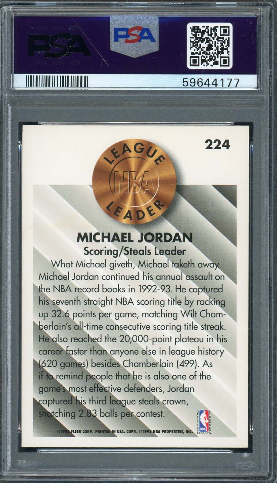 Michael Jordan 1993 Fleer Basketball Card #224 Graded PSA 8-Powers Sports Memorabilia