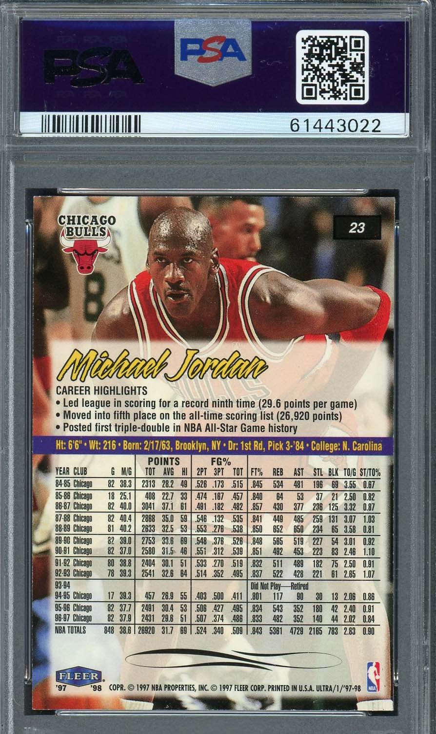Michael Jordan 1997 Fleer Ultra Basketball Card #23 Graded PSA 8-Powers Sports Memorabilia