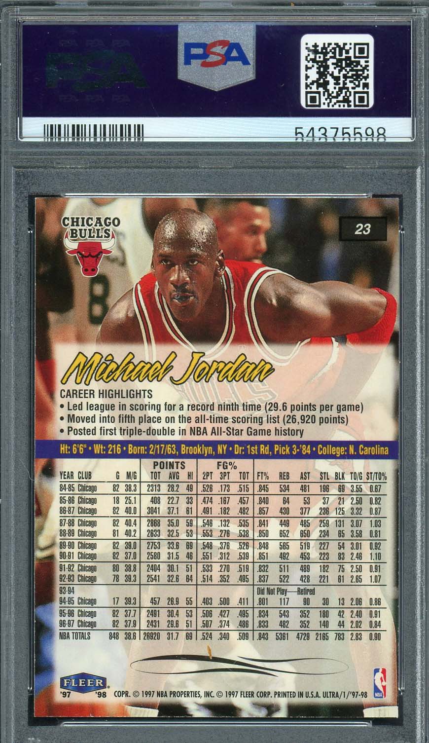 Michael Jordan 1997 Fleer Ultra Basketball Card #23 Graded PSA 9-Powers Sports Memorabilia