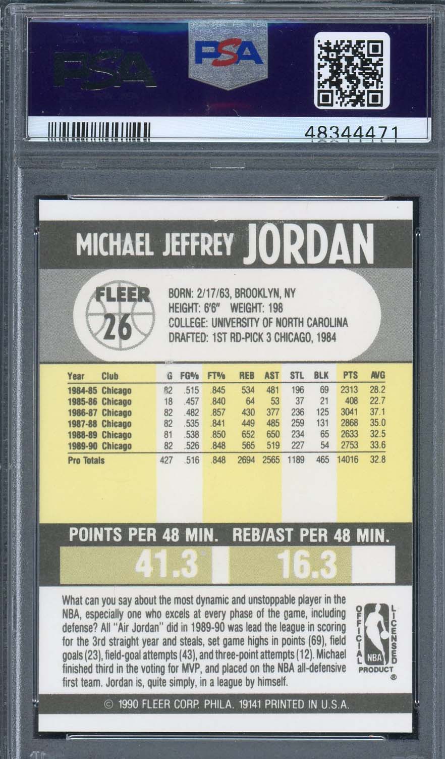 Michael Jordan 1990 Fleer Basketball Card #26 Graded PSA 10-Powers Sports Memorabilia