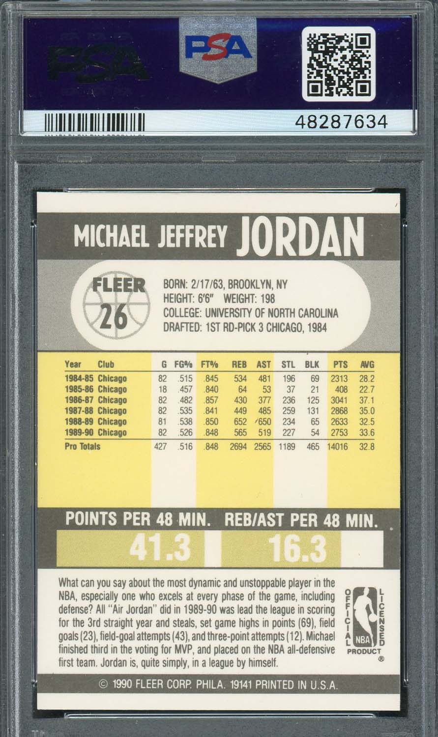Michael Jordan 1990 Fleer Basketball Card #26 Graded PSA 8-Powers Sports Memorabilia