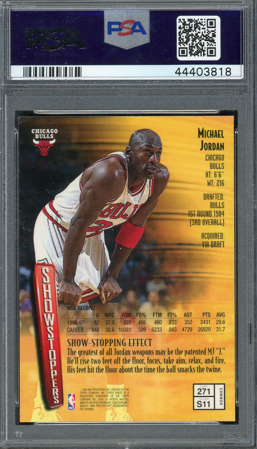 Michael Jordan 1997 Topps Finest Basketball Card #271 Graded PSA 8-Powers Sports Memorabilia