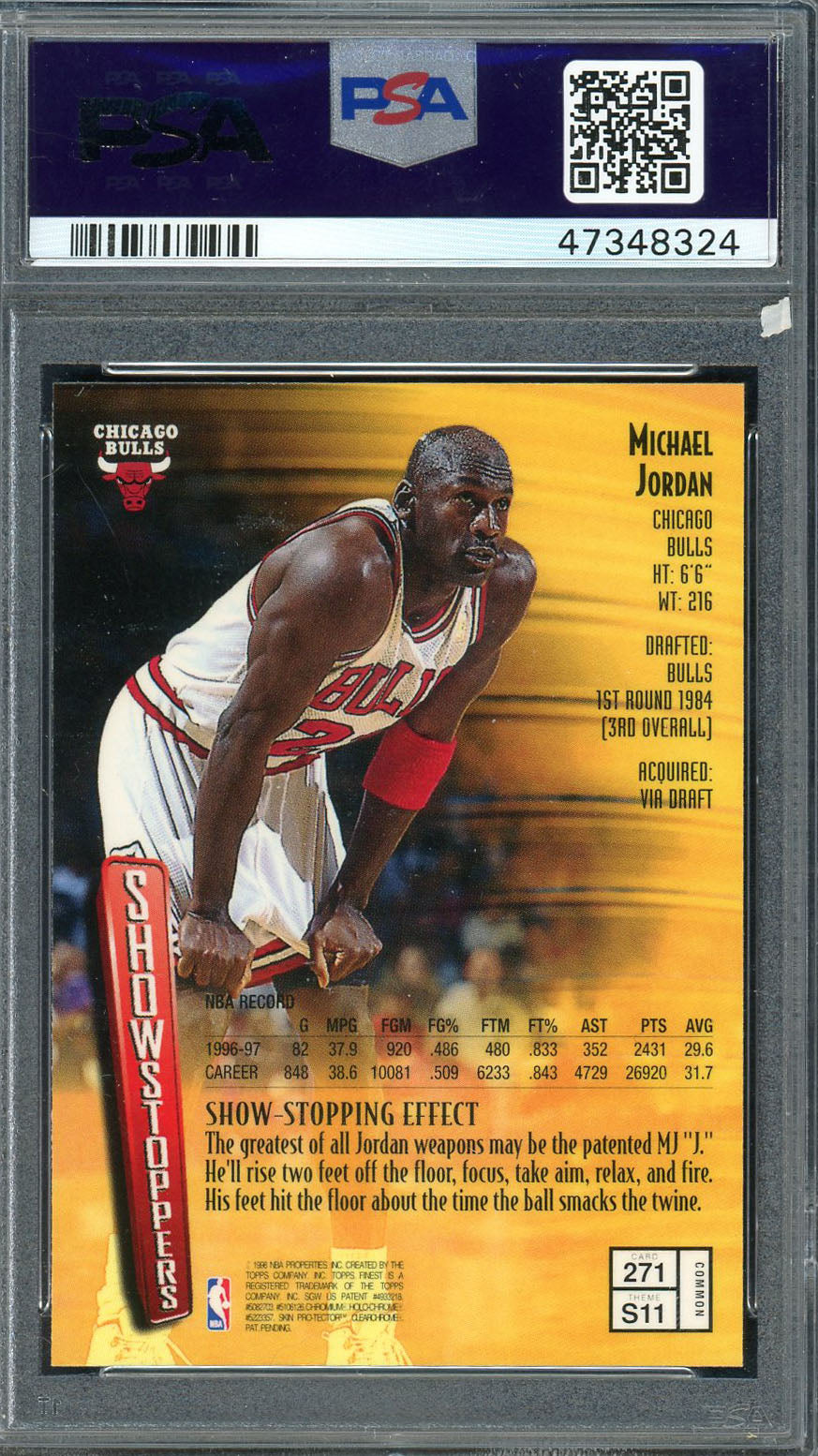 Michael Jordan 1997 Topps Finest Basketball Card #271 Graded PSA 9 MINT-Powers Sports Memorabilia