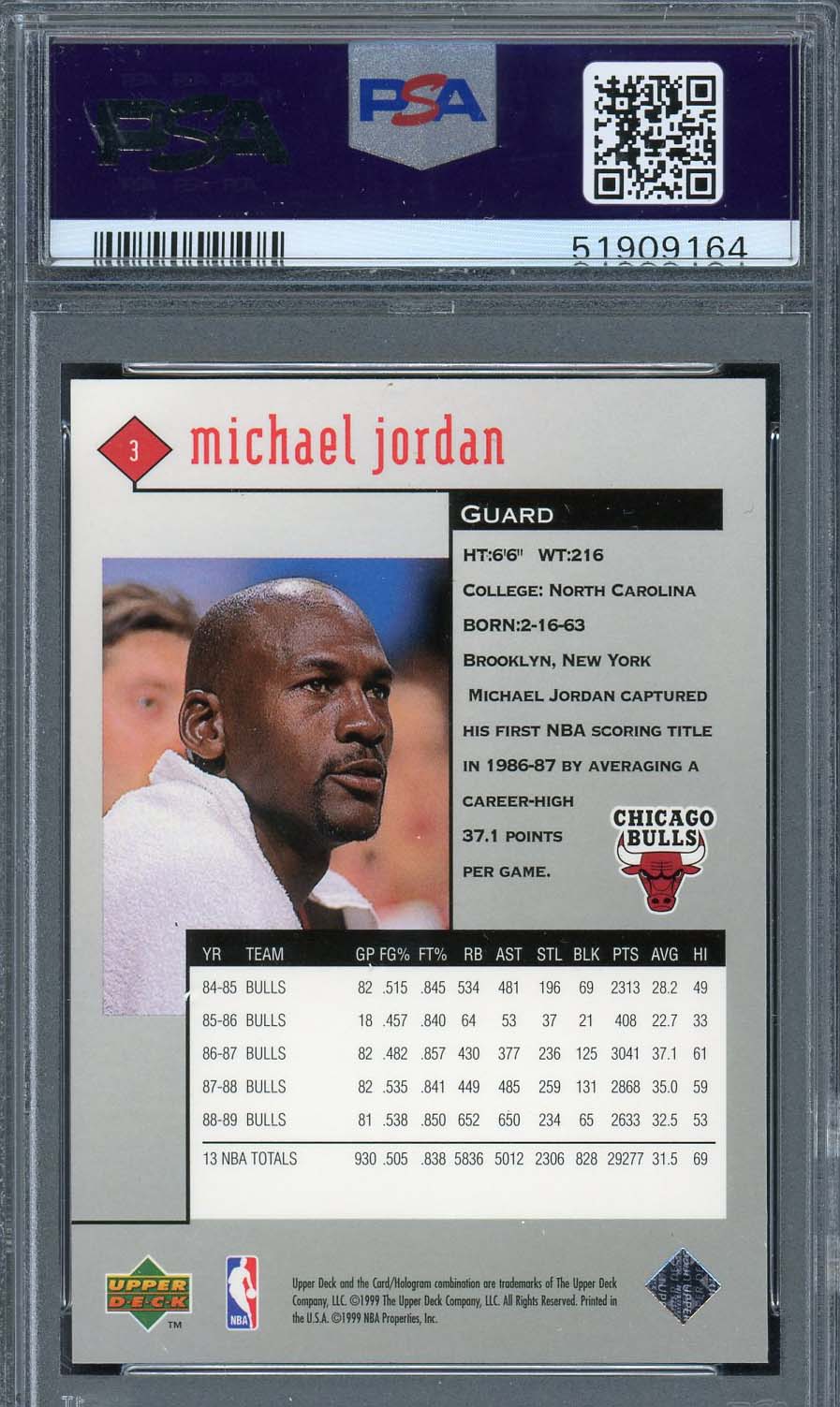 Michael Jordan 1998 Upper Deck Black Diamond Basketball Card #3 Graded PSA 9-Powers Sports Memorabilia