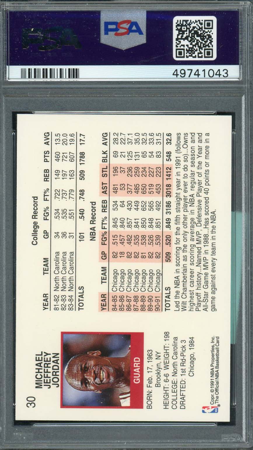 Michael Jordan 1991 Hoops Basketball Card #30 Graded PSA 9 MINT-Powers Sports Memorabilia