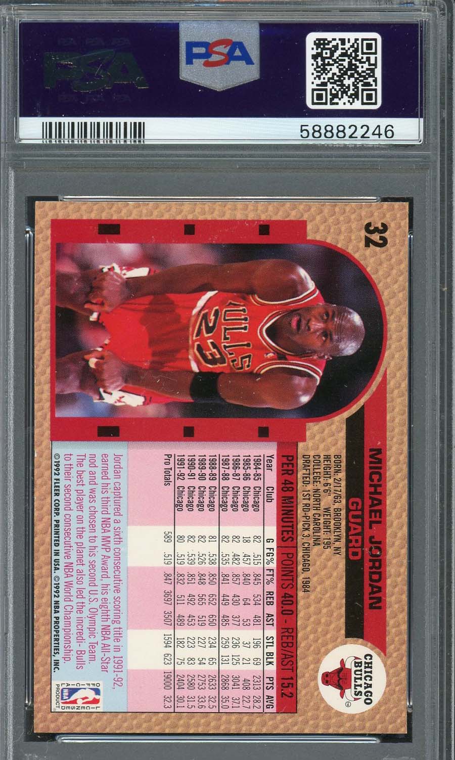 Michael Jordan 1992 Fleer Basketball Card #32 Graded PSA 9-Powers Sports Memorabilia