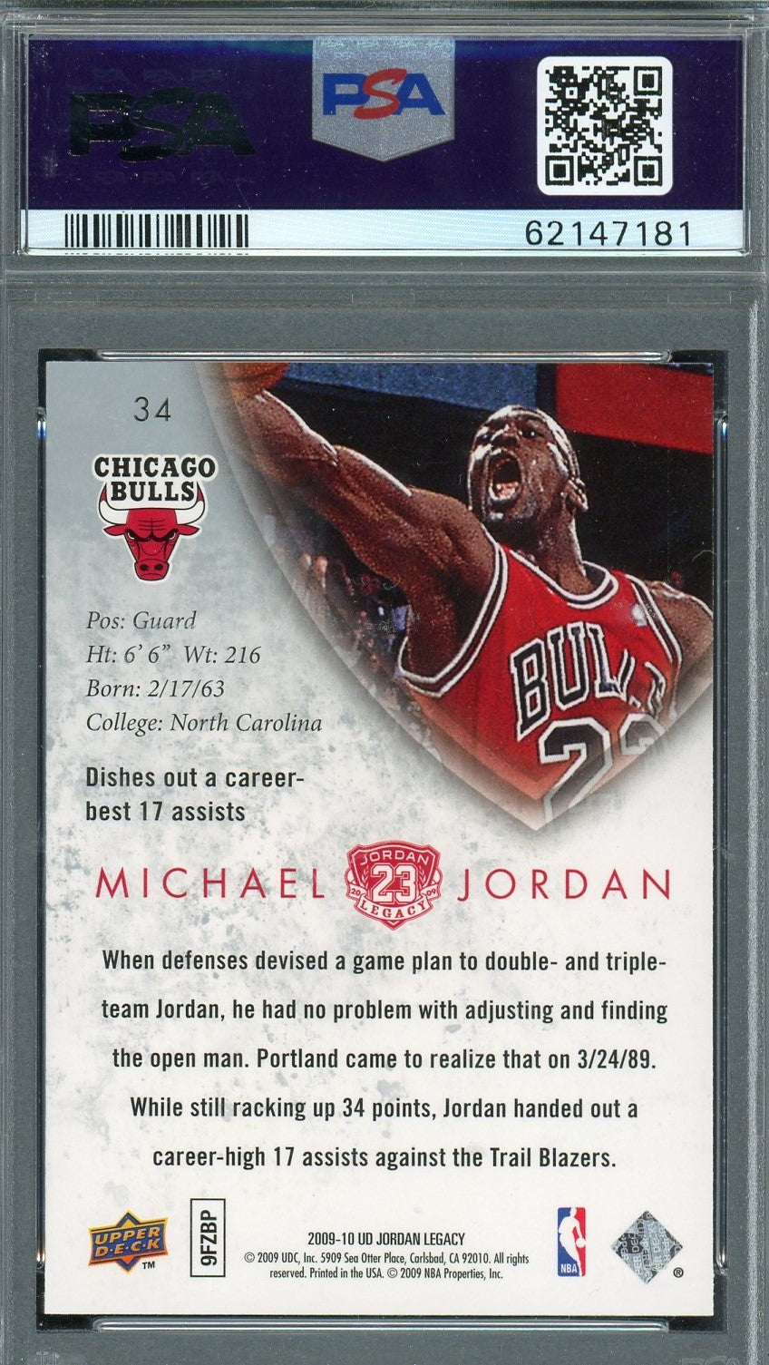 Michael Jordan 2009 Upper Deck Legacy Gold Basketball Card #34 Graded PSA 9-Powers Sports Memorabilia