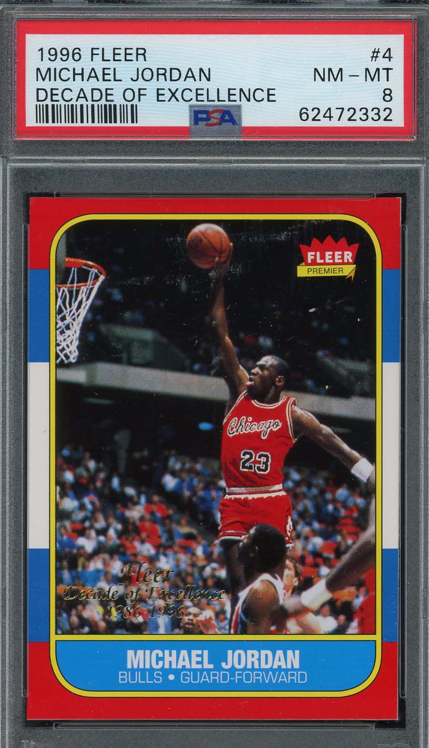 Michael Jordan 1996 Fleer Decade of Excellence Basketball Card #4 Graded PSA 8-Powers Sports Memorabilia