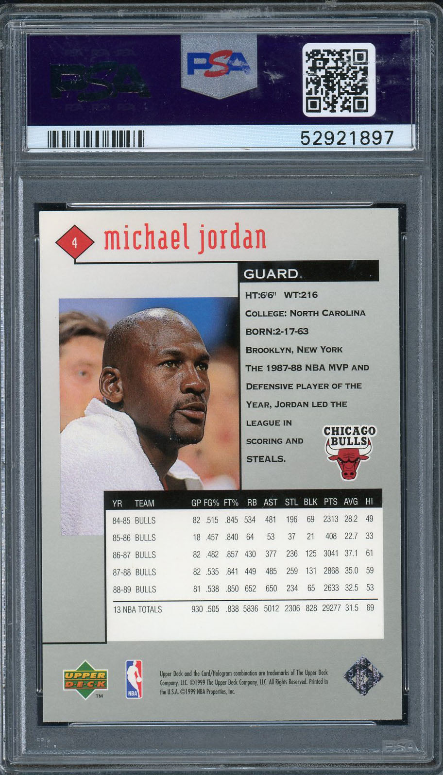 Michael Jordan 1998 Upper Deck Black Diamond Basketball Card #4 Graded PSA 9 MINT-Powers Sports Memorabilia