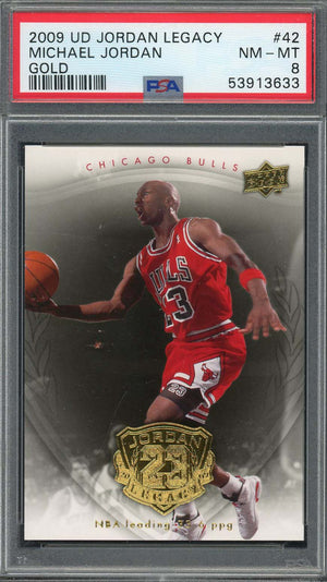Michael Jordan 2009 Upper Deck Legacy Gold Basketball Card #42 Graded PSA 8-Powers Sports Memorabilia