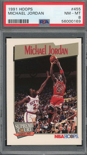 Michael Jordan 1991 Hoops Basketball Card #455 Graded PSA 8-Powers Sports Memorabilia