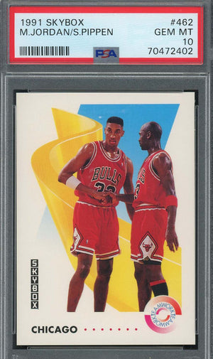 Michael Jordan Scottie Pippen 1991 Skybox Basketball Card #462 Graded PSA 10-Powers Sports Memorabilia