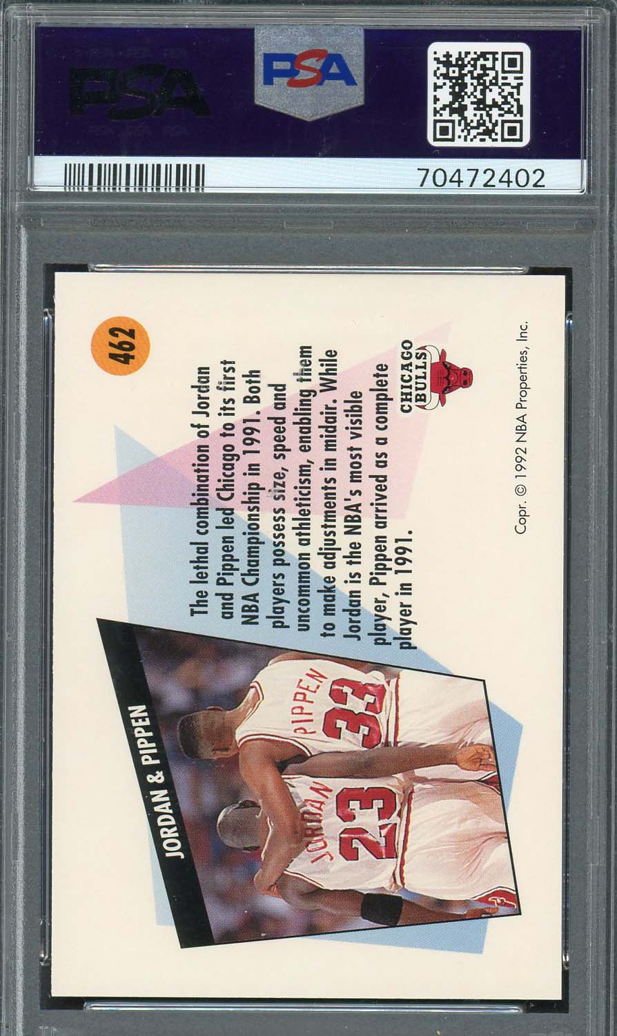 Michael Jordan Scottie Pippen 1991 Skybox Basketball Card #462 Graded PSA 10-Powers Sports Memorabilia