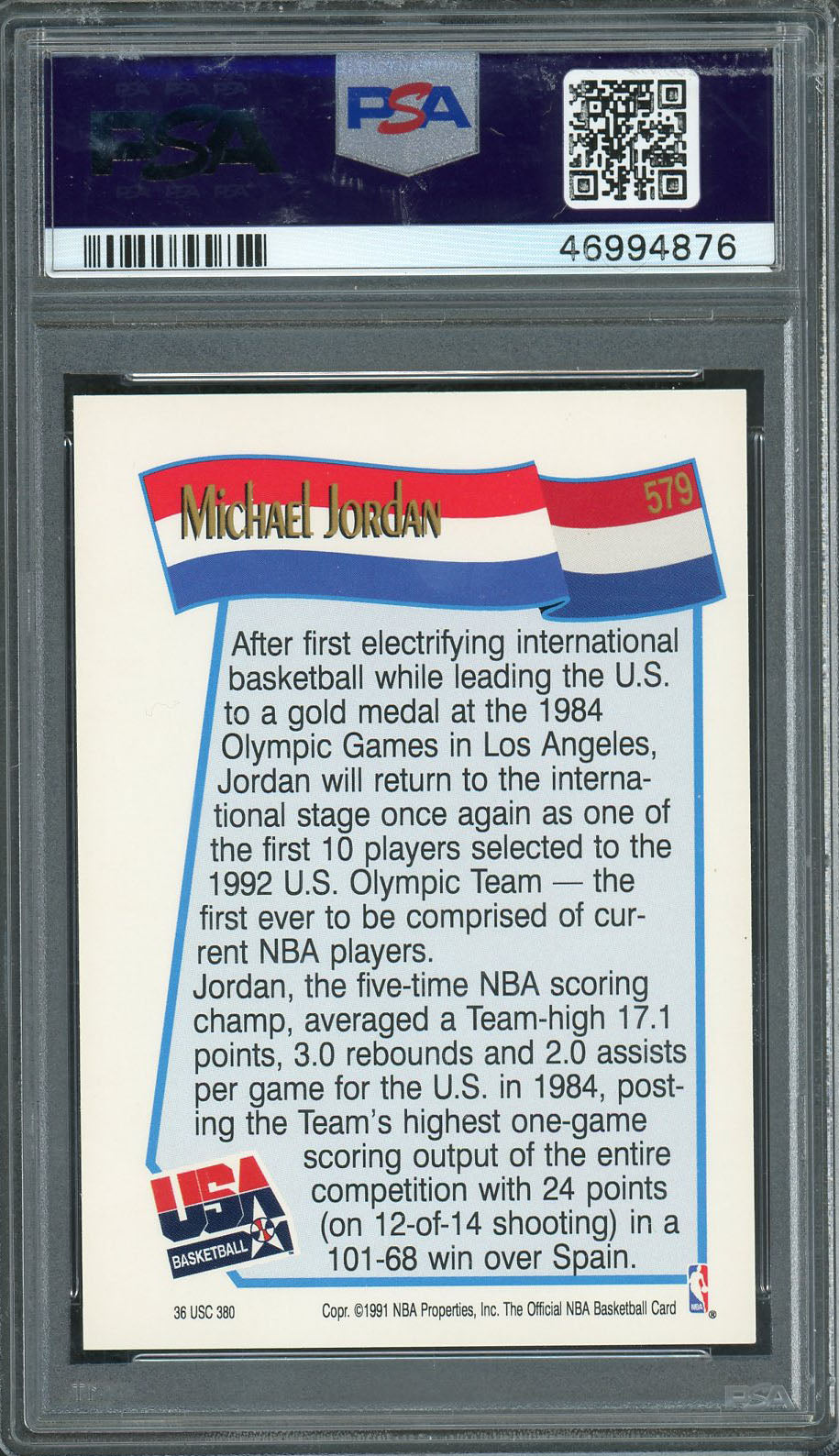 Michael Jordan Team USA Dream Team 1991 Hoops Basketball Card #579 Graded PSA 8-Powers Sports Memorabilia