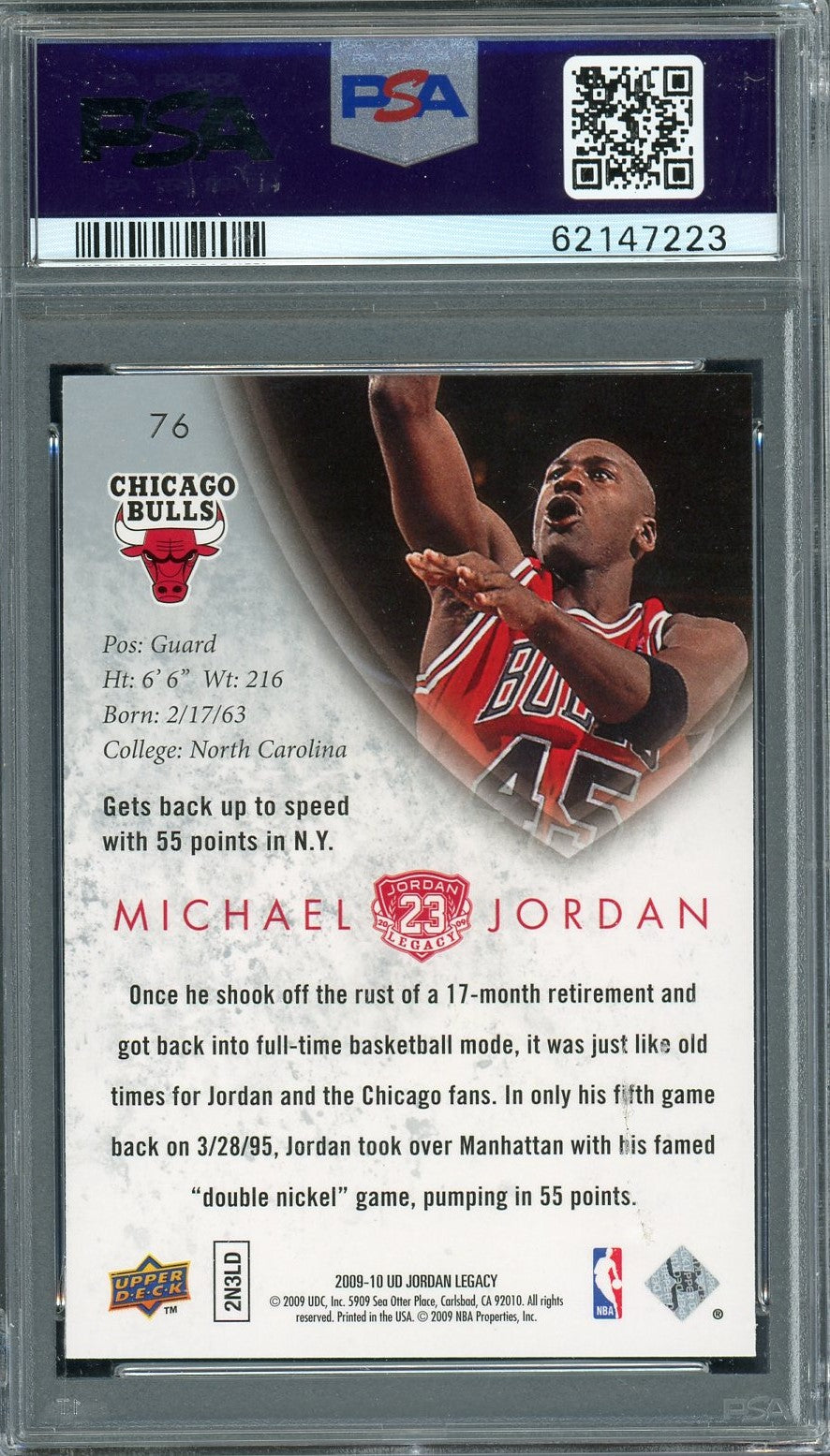 Michael Jordan 2009 Upper Deck Legacy Gold Basketball Card #76 Graded PSA 9-Powers Sports Memorabilia