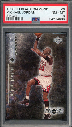 Michael Jordan 1998 Upper Deck Black Diamond Basketball Card #9 Graded PSA 8-Powers Sports Memorabilia