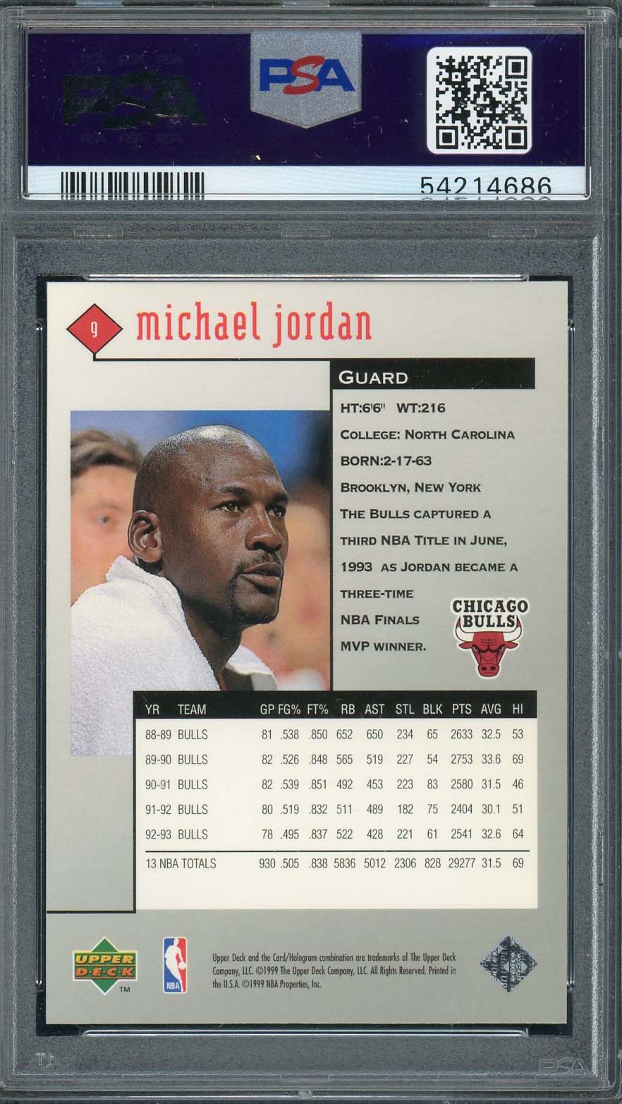 Michael Jordan 1998 Upper Deck Black Diamond Basketball Card #9 Graded PSA 8-Powers Sports Memorabilia