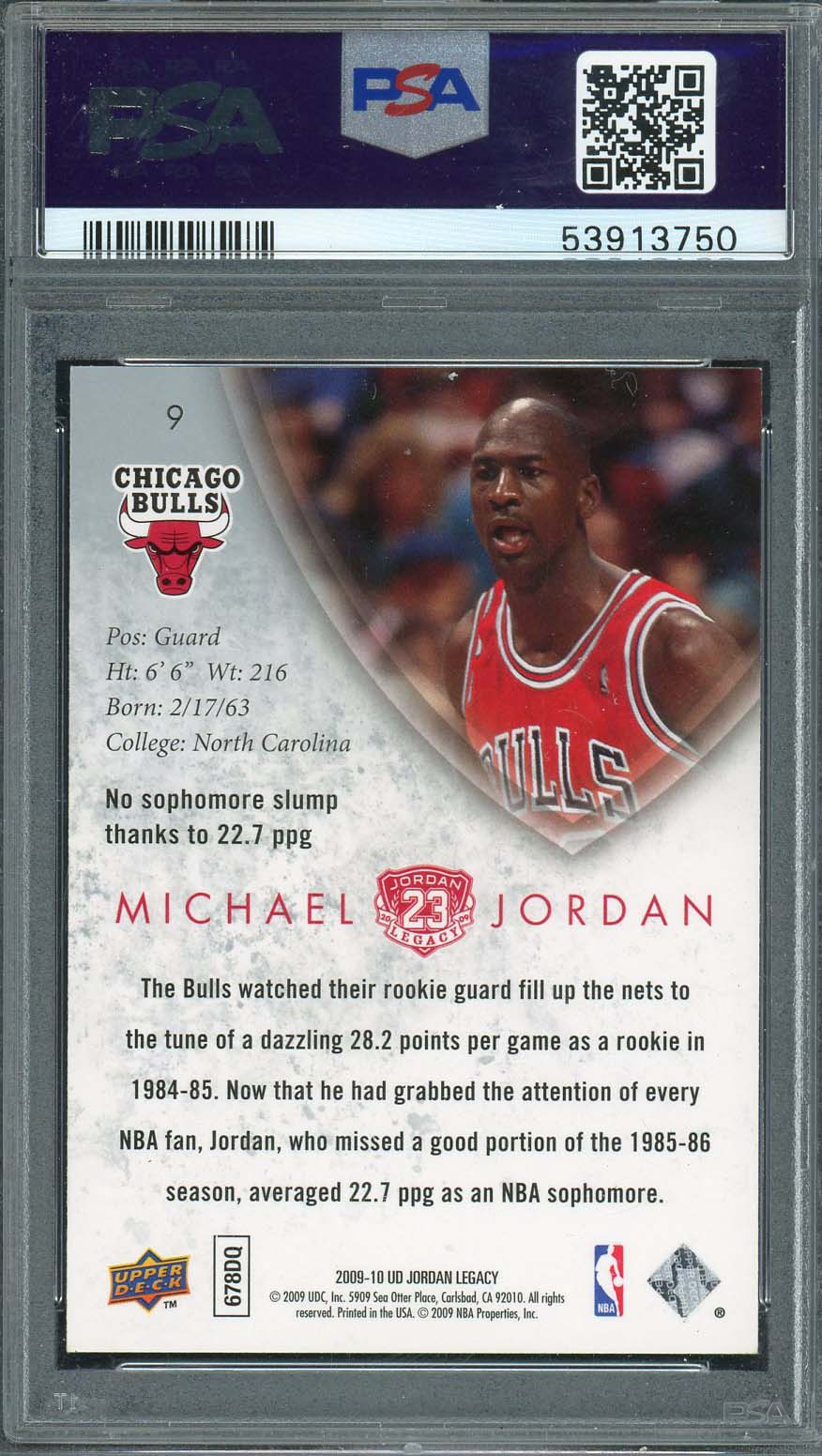 Michael Jordan 2009 Upper Deck Legacy Gold Basketball Card #9 Graded PSA 8-Powers Sports Memorabilia
