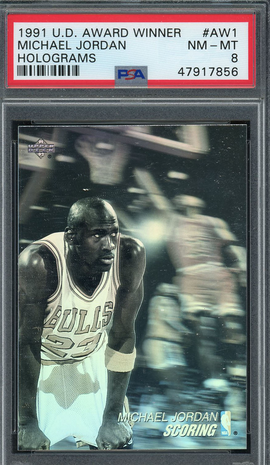 Michael Jordan 1991 Upper Deck MVP Award Winner Holograms Basketball Card #AW1 PSA 8-Powers Sports Memorabilia