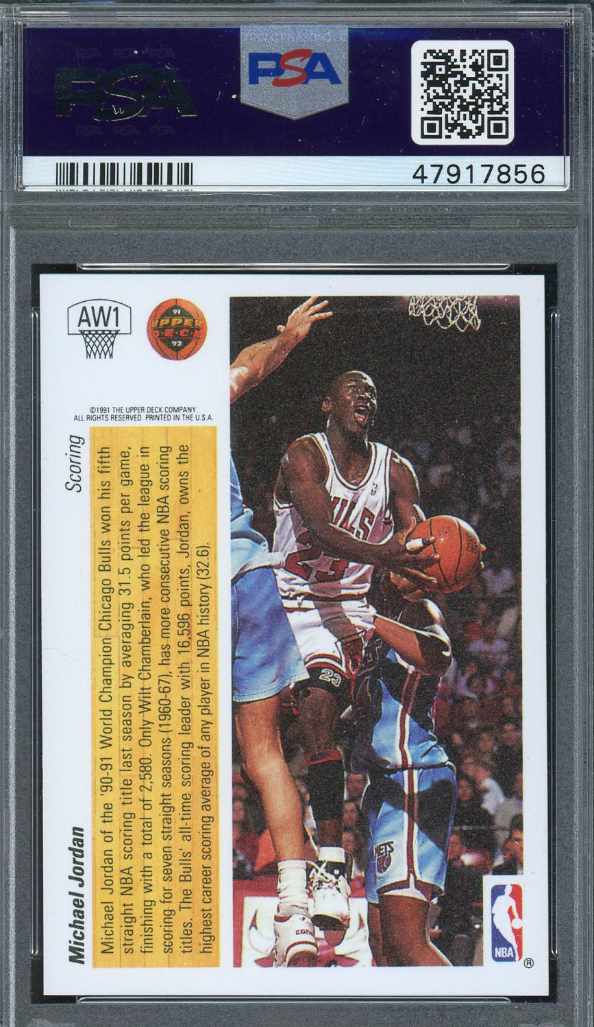 Michael Jordan 1991 Upper Deck MVP Award Winner Holograms Basketball Card #AW1 PSA 8-Powers Sports Memorabilia