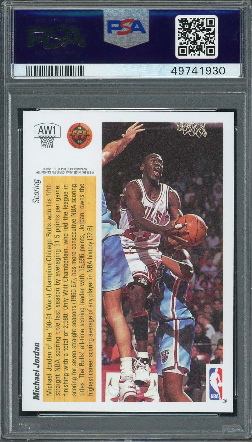 Michael Jordan 1991 Upper Deck Award Winner Holograms Basketball Card #AW1 PSA 9-Powers Sports Memorabilia