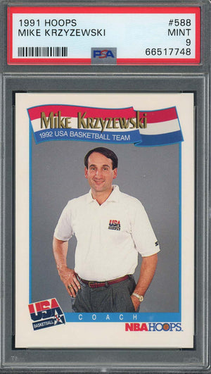 Mike Krzyzewski 1991 Hoops Basketball Card #588 Graded PSA 9-Powers Sports Memorabilia